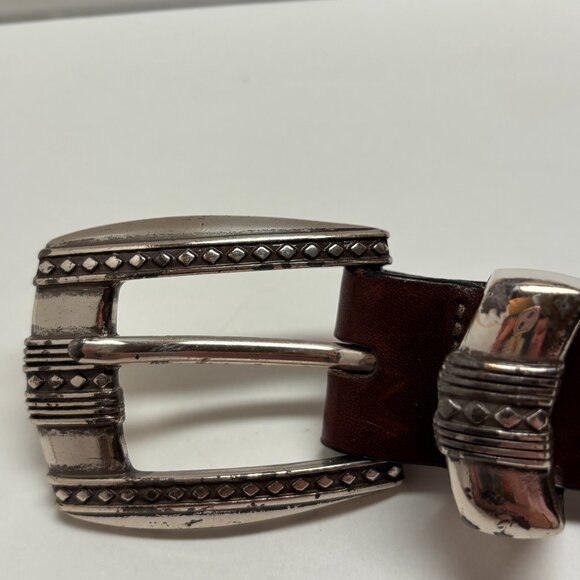 Brighton Leather Brown Belt Silver Concho and Woven Details Size 34 main image 14